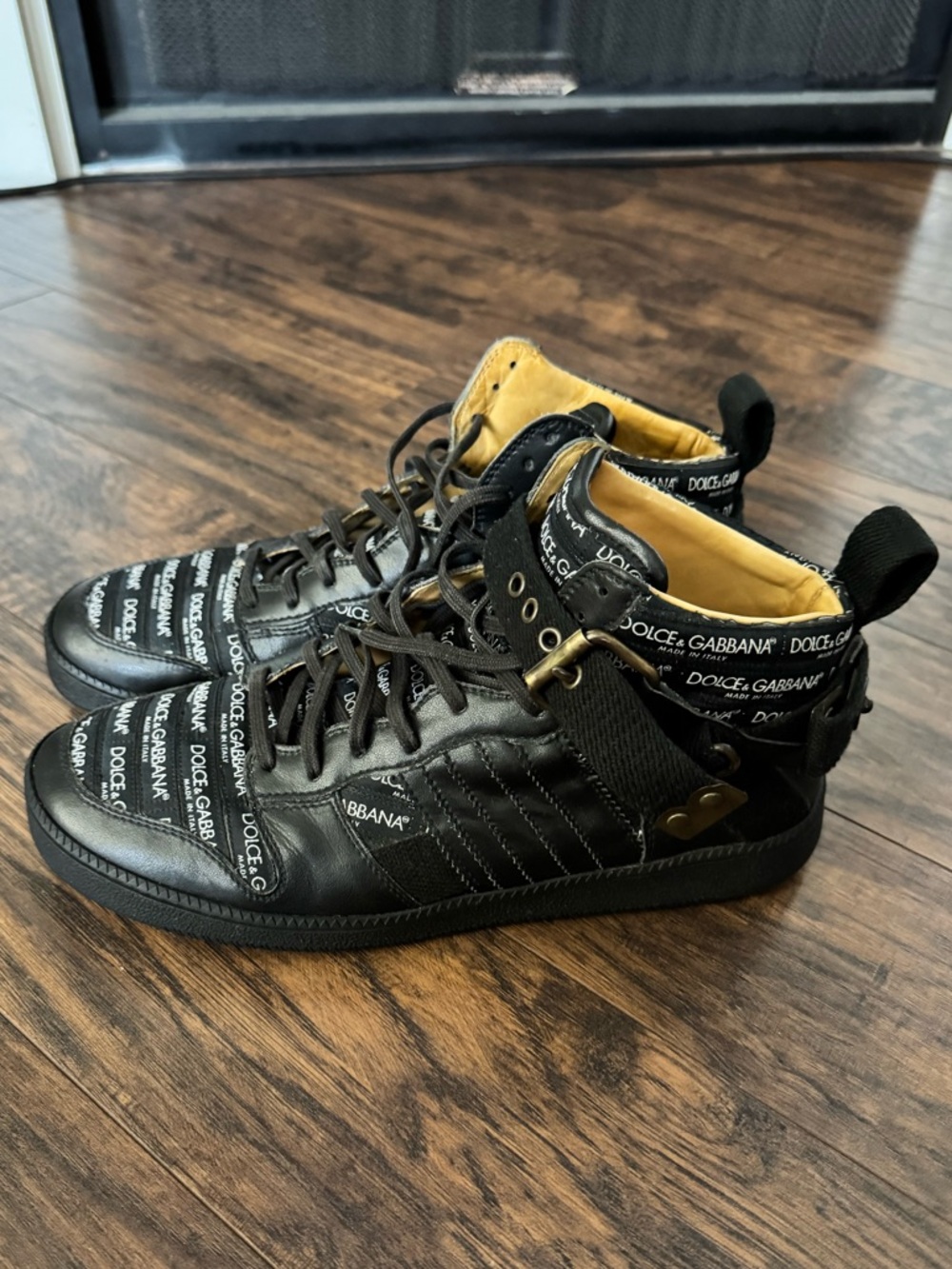 Dolce & Gabbana Black Logo Strap High-Top Sneakers